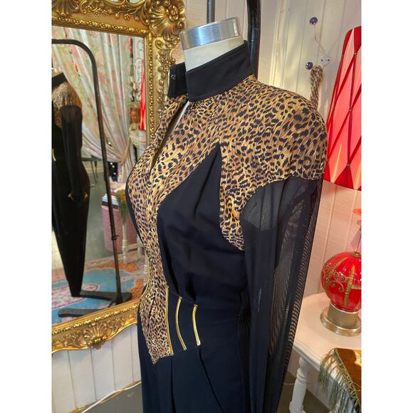 vintage 1980s IIF leopard jumpsuit sheer sleeves corset 80s glam s 26 statement - Picture 5 of 8